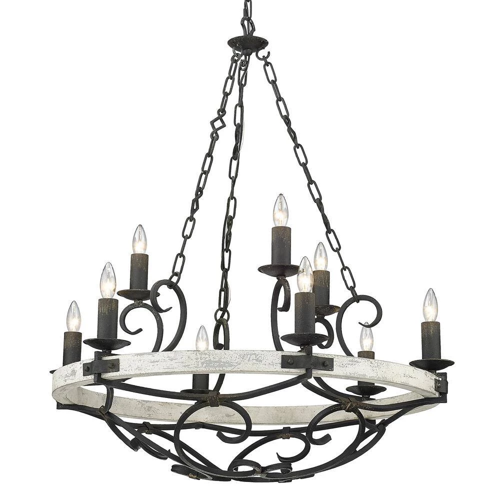 Madera 34.5 in. 9-Light Antique Black Iron Basket Chandelier by Golden Lighting 5 Madera 34.5 in. 9-Light Antique Black Iron Basket Chandelier by Golden Lighting - Image 3
