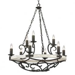 Madera 34.5 in. 9-Light Antique Black Iron Basket Chandelier by Golden Lighting