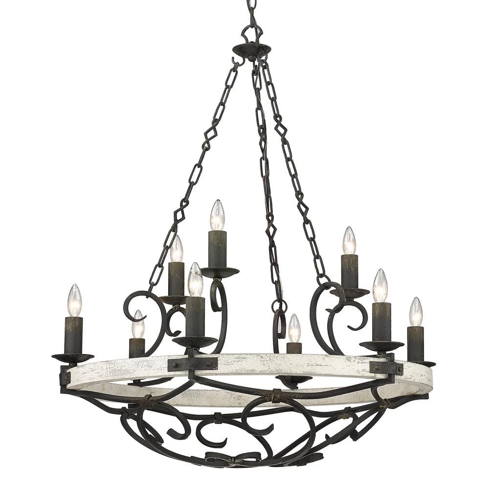 Madera 34.5 in. 9-Light Antique Black Iron Basket Chandelier by Golden Lighting 3 Madera 34.5 in. 9-Light Antique Black Iron Basket Chandelier by Golden Lighting