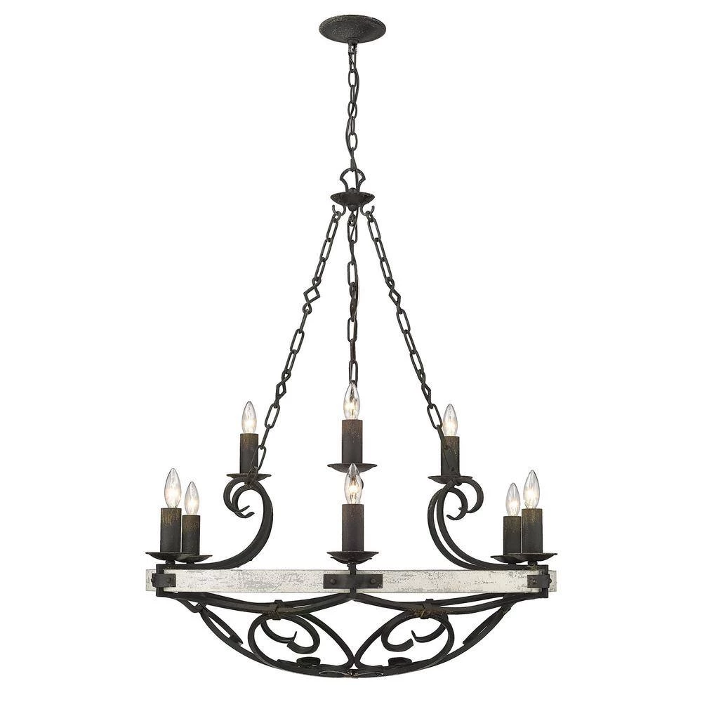 Madera 34.5 in. 9-Light Antique Black Iron Basket Chandelier by Golden Lighting 4 Madera 34.5 in. 9-Light Antique Black Iron Basket Chandelier by Golden Lighting - Image 2