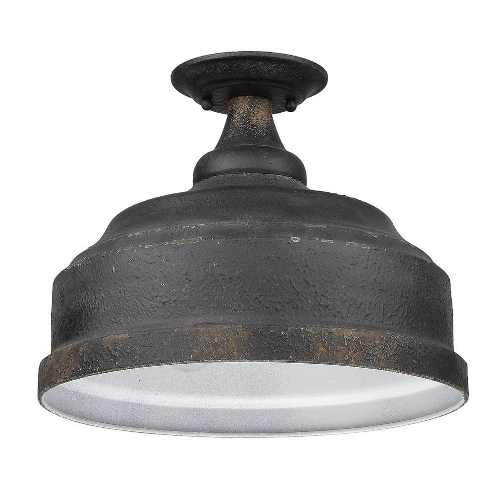 Keating 13.75 in. 3-Lights Antique Black Iron Semi-Flush Mount by Golden Lighting 5 Keating 13.75 in. 3-Lights Antique Black Iron Semi-Flush Mount by Golden Lighting - Image 3