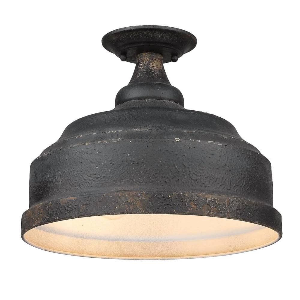 Keating 13.75 in. 3-Lights Antique Black Iron Semi-Flush Mount by Golden Lighting 3 Keating 13.75 in. 3-Lights Antique Black Iron Semi-Flush Mount by Golden Lighting