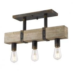 Garrett 20.25 in. 3-Light Antique Black Iron Semi-Flush Mount by Golden Lighting
