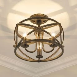Alcott 11.13 in. Antique Black Iron Semi-Flush Mount by Golden Lighting -Golden Lighting Shop antique black iron golden lighting flush mount lights 0890 sf abi 1f 1000