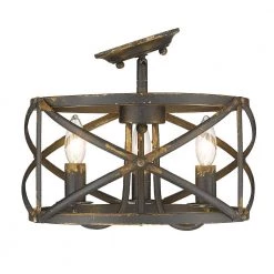 Alcott 11.13 in. Antique Black Iron Semi-Flush Mount by Golden Lighting -Golden Lighting Shop antique black iron golden lighting flush mount lights 0890 sf abi 4f 1000