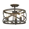 Alcott 11.13 in. Antique Black Iron Semi-Flush Mount by Golden Lighting
