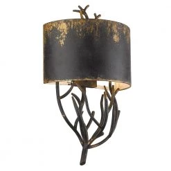 Esmay 4.88 in. Antique Black Iron Sconce with Antique Black Iron Shade by Golden Lighting