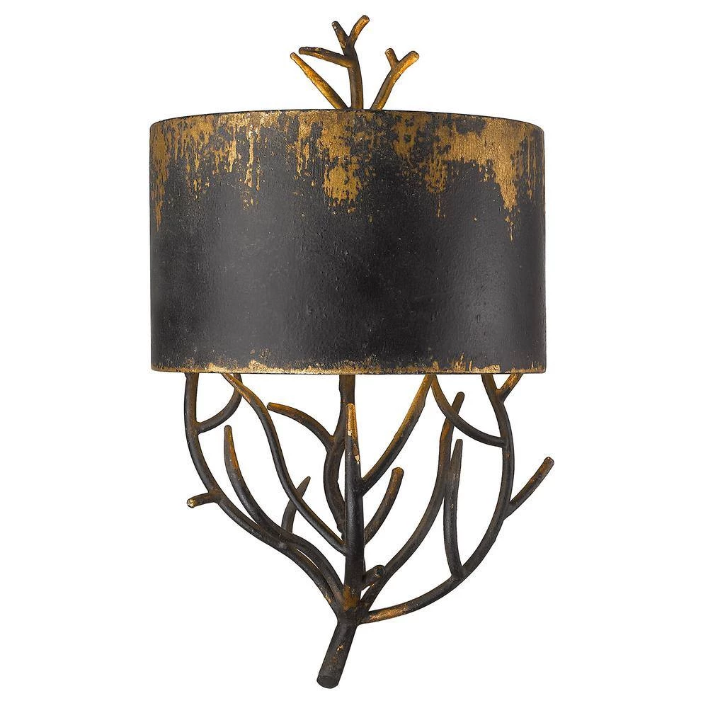 Esmay 4.88 in. Antique Black Iron Sconce with Antique Black Iron Shade by Golden Lighting 3 Esmay 4.88 in. Antique Black Iron Sconce with Antique Black Iron Shade by Golden Lighting - Image 2