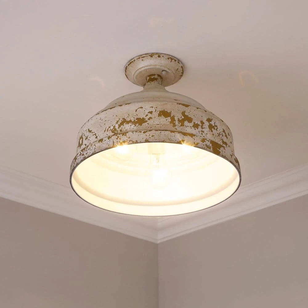 Keating 13.75 in. 3-Light Antique Ivory Semi-Flush Mount by Golden Lighting 6 Keating 13.75 in. 3-Light Antique Ivory Semi-Flush Mount by Golden Lighting - Image 4