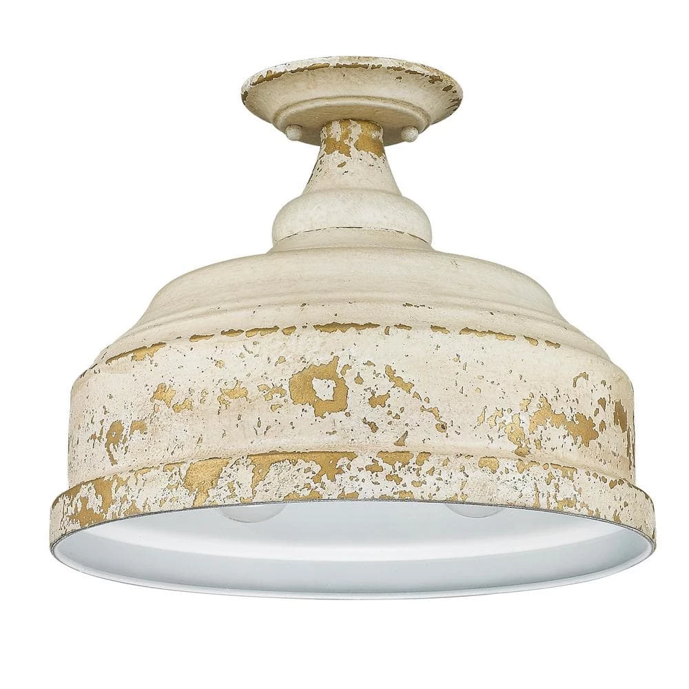 Keating 13.75 in. 3-Light Antique Ivory Semi-Flush Mount by Golden Lighting 5 Keating 13.75 in. 3-Light Antique Ivory Semi-Flush Mount by Golden Lighting - Image 3