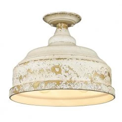 Keating 13.75 in. 3-Light Antique Ivory Semi-Flush Mount by Golden Lighting