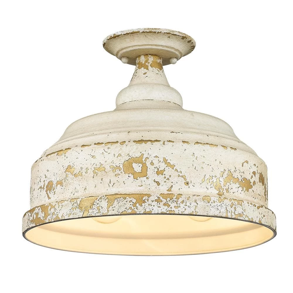 Keating 13.75 in. 3-Light Antique Ivory Semi-Flush Mount by Golden Lighting 3 Keating 13.75 in. 3-Light Antique Ivory Semi-Flush Mount by Golden Lighting