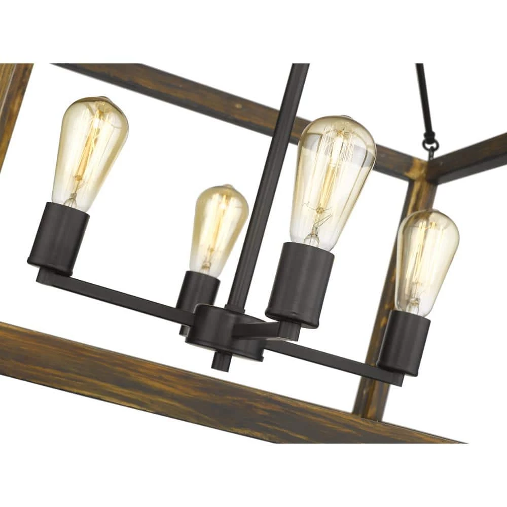 Sutton 4-Light Pendant in Black with Wood Cage by Golden Lighting 6 Sutton 4-Light Pendant in Black with Wood Cage by Golden Lighting - Image 4