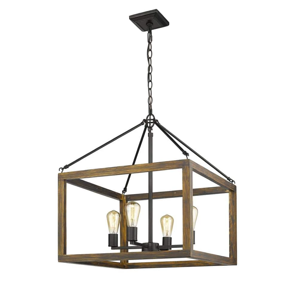 Sutton 4-Light Pendant in Black with Wood Cage by Golden Lighting 5 Sutton 4-Light Pendant in Black with Wood Cage by Golden Lighting - Image 3