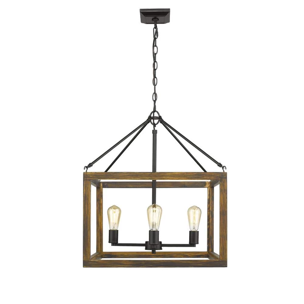 Sutton 4-Light Pendant in Black with Wood Cage by Golden Lighting 3 Sutton 4-Light Pendant in Black with Wood Cage by Golden Lighting