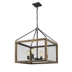 Sutton 4-Light Pendant in Black with Wood Cage and Black Chicken Wire Panels by Golden Lighting -Golden Lighting Shop black golden lighting chandeliers 0270 4 blk blk 4f 1000