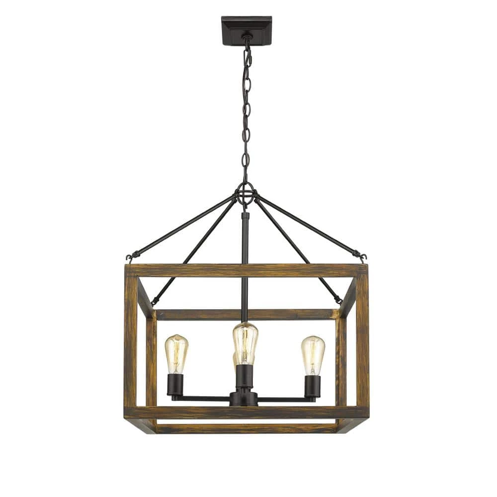 Sutton 4-Light Pendant in Black with Wood Cage by Golden Lighting 4 Sutton 4-Light Pendant in Black with Wood Cage by Golden Lighting - Image 2