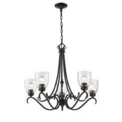 Parrish 5-Light Black Chandelier with Seeded Glass Shade by Golden Lighting -Golden Lighting Shop black golden lighting chandeliers 8001 5 blk sd 4f 1000