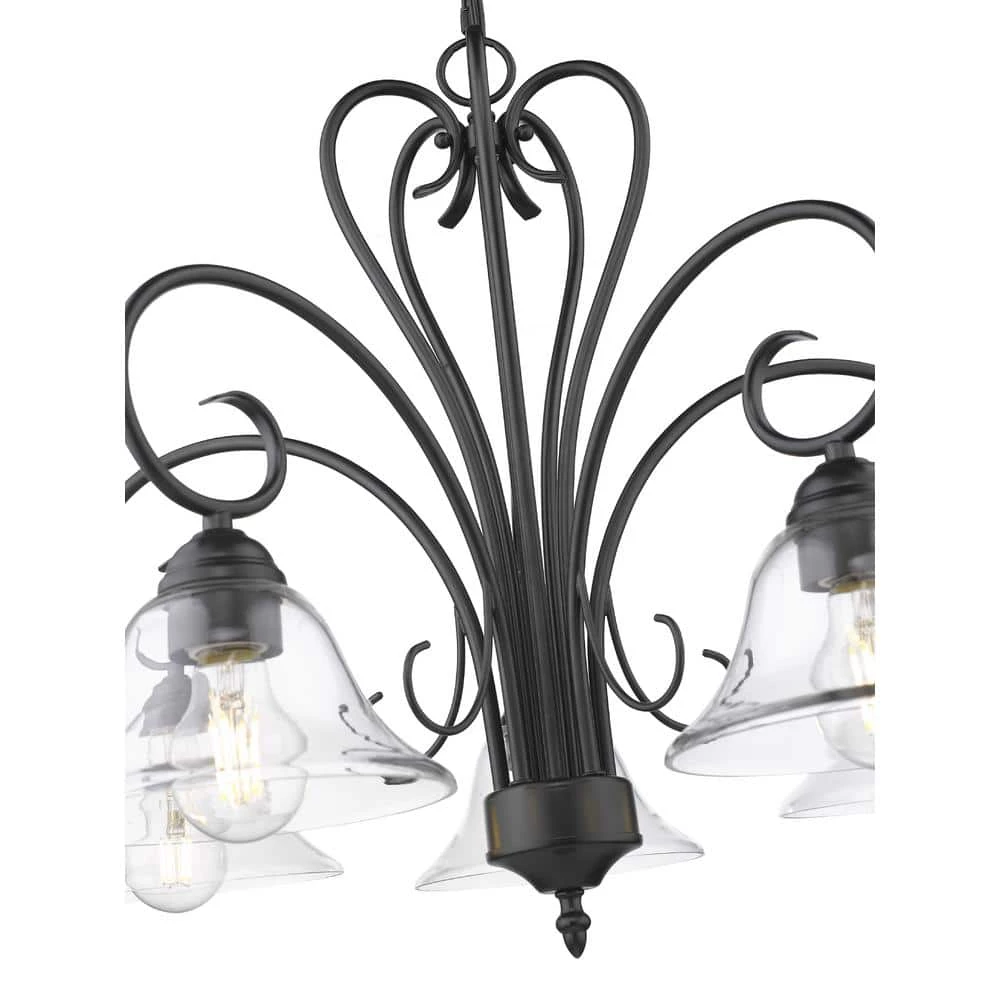 Homestead 5-Light Black Nook Chandelier with Clear Glass by Golden Lighting 5 Homestead 5-Light Black Nook Chandelier with Clear Glass by Golden Lighting - Image 3