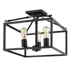 Wesson 14 in. 3-Light Black Semi-Flush Mount by Golden Lighting