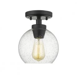 Galveston 7.25 in. Black with Seeded Glass Flush Mount by Golden Lighting