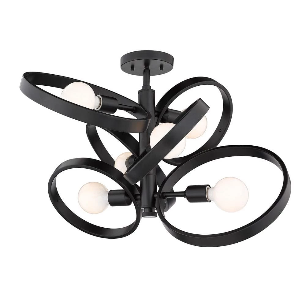 Sloane 26.38 in. 6-Light Black Semi-Flush Mount by Golden Lighting 2 Sloane 26.38 in. 6-Light Black Semi-Flush Mount by Golden Lighting