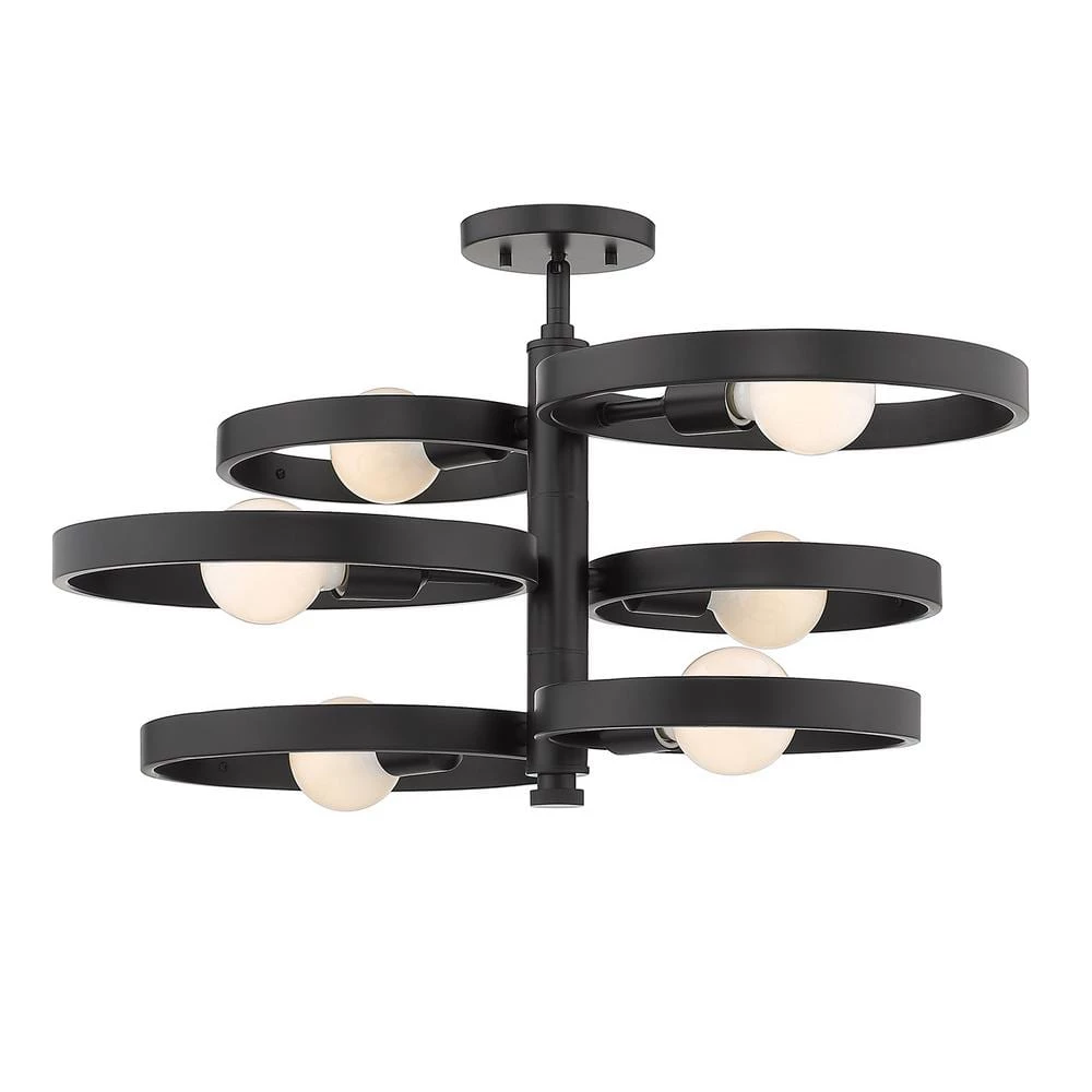 Sloane 26.38 in. 6-Light Black Semi-Flush Mount by Golden Lighting 3 Sloane 26.38 in. 6-Light Black Semi-Flush Mount by Golden Lighting - Image 2