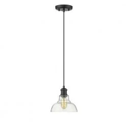 Carver 1-Light Black Pendant with Clear Glass Shade by Golden Lighting