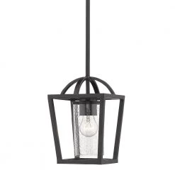 Mercer 1-Light Black Lantern Mini Pendant with Seeded Glass Shade by Golden Lighting 8 Mercer 1-Light Black Lantern Mini Pendant with Seeded Glass Shade by Golden Lighting -Golden Lighting Shop black golden lighting pendant lights 4309 m1l blk blk sd 4f 1000