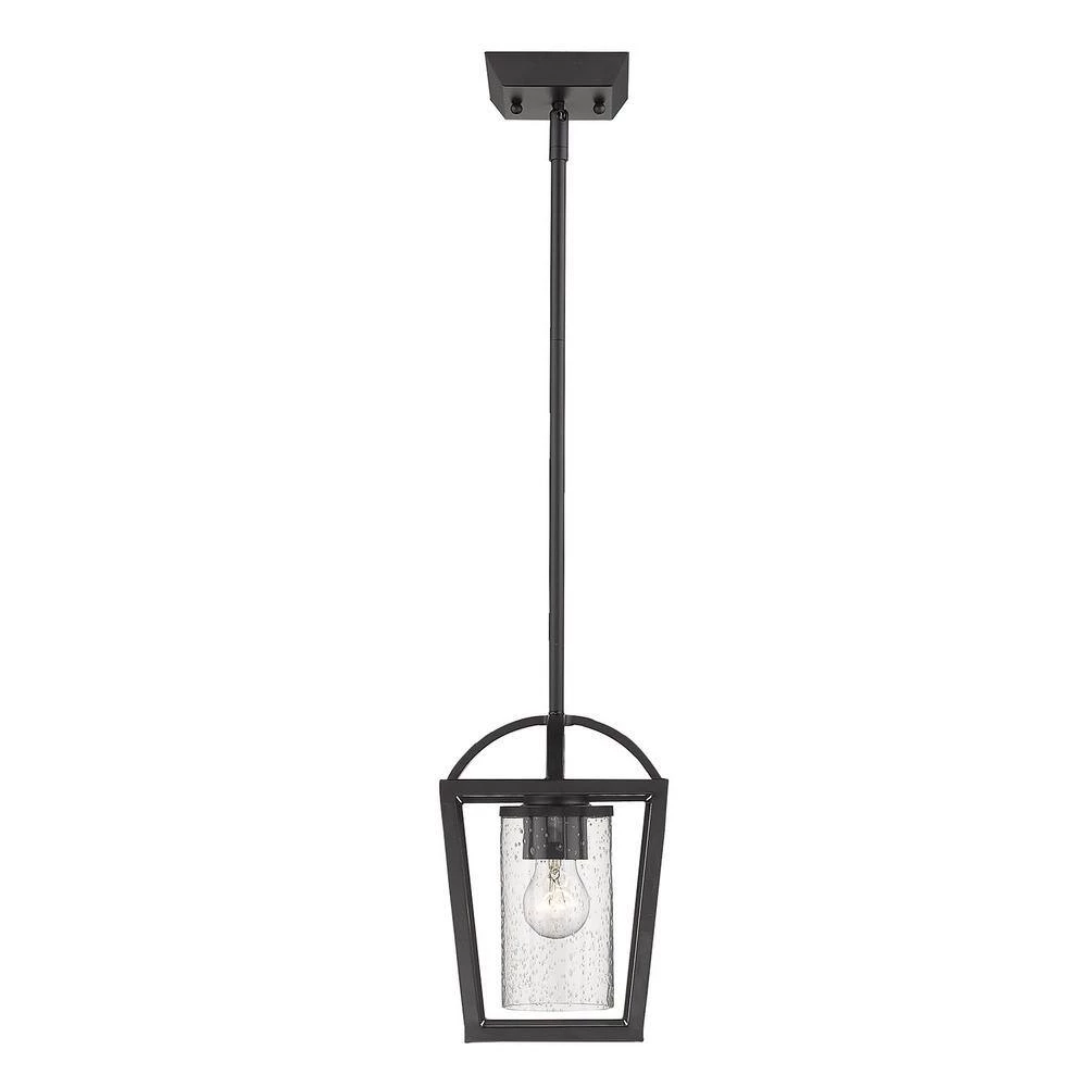 Mercer 1-Light Black Lantern Mini Pendant with Seeded Glass Shade by Golden Lighting 4 Mercer 1-Light Black Lantern Mini Pendant with Seeded Glass Shade by Golden Lighting - Image 2