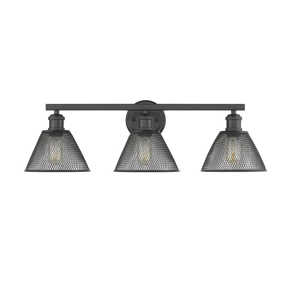 Carver 3-Light Black with Mesh Shades Bath Vanity Light by Golden Lighting 3 Carver 3-Light Black with Mesh Shades Bath Vanity Light by Golden Lighting