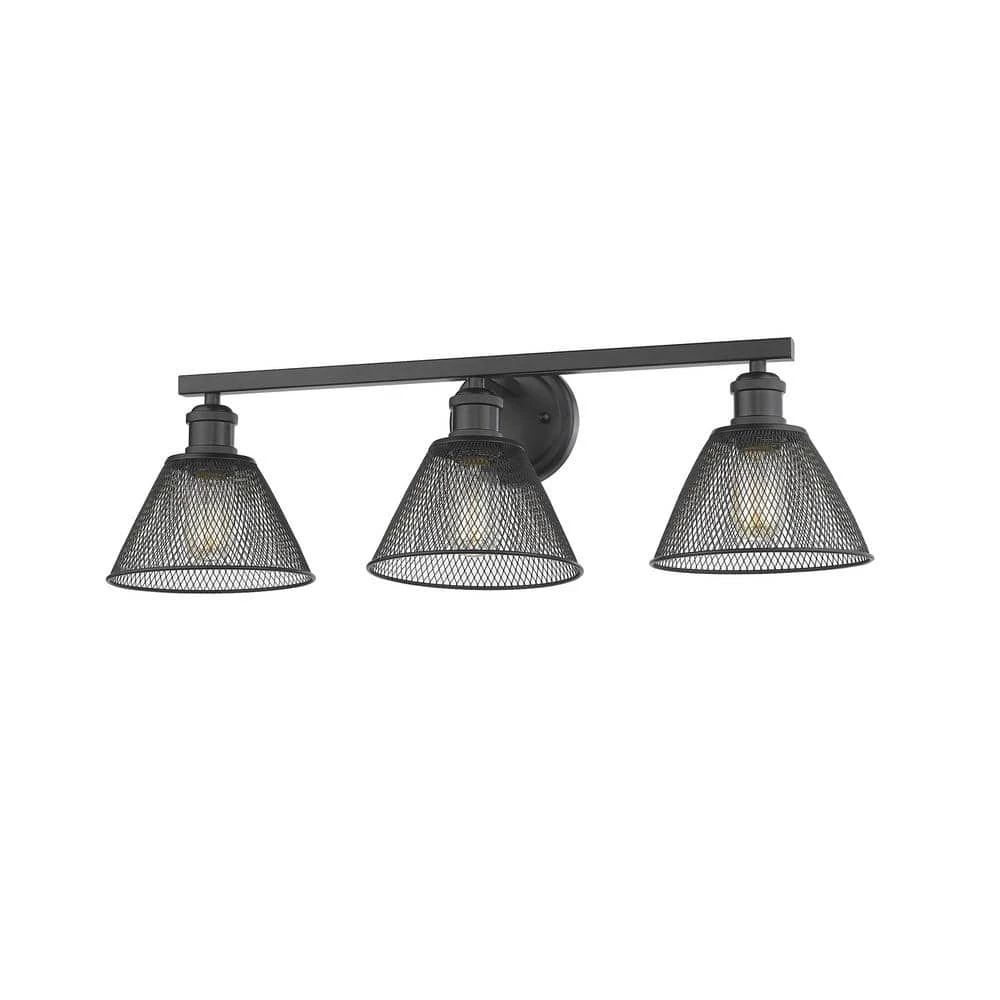 Carver 3-Light Black with Mesh Shades Bath Vanity Light by Golden Lighting 5 Carver 3-Light Black with Mesh Shades Bath Vanity Light by Golden Lighting - Image 3