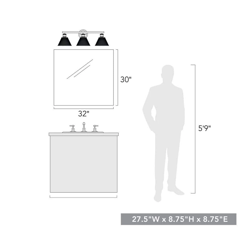 Carver 3-Light Black with Mesh Shades Bath Vanity Light by Golden Lighting 4 Carver 3-Light Black with Mesh Shades Bath Vanity Light by Golden Lighting - Image 2