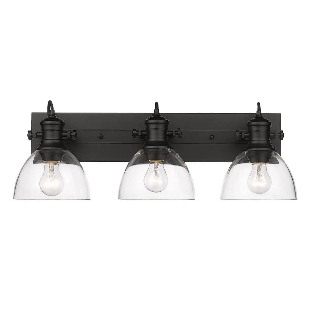Hines 27.5 in. 3-Light Black Vanity Light with Clear Shades by Golden Lighting 2 Hines 27.5 in. 3-Light Black Vanity Light with Clear Shades by Golden Lighting
