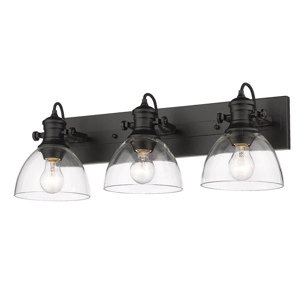 Hines 27.5 in. 3-Light Black Vanity Light with Clear Shades by Golden Lighting 3 Hines 27.5 in. 3-Light Black Vanity Light with Clear Shades by Golden Lighting - Image 2