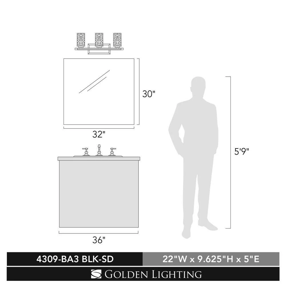 Mercer 3-Light Black Bath Light by Golden Lighting 4 Mercer 3-Light Black Bath Light by Golden Lighting - Image 2