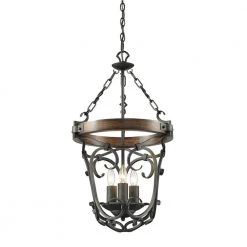 Vargas Collection 3-Light Black Iron Pendant by Golden Lighting