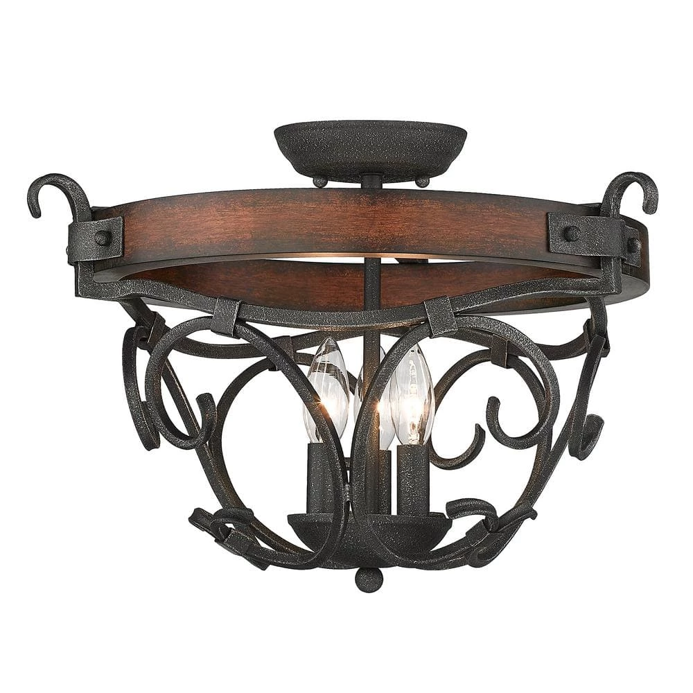 Madera 3-Light Black Iron Semi-Flush by Golden Lighting 4 Madera 3-Light Black Iron Semi-Flush by Golden Lighting - Image 2