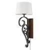 Madera Large 1-Light Black Iron Wall Sconce (Plug-In or Hardwire) by Golden Lighting