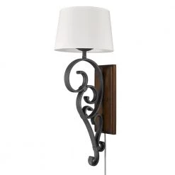 Madera Large 1-Light Black Iron Wall Sconce (Plug-In or Hardwire) by Golden Lighting
