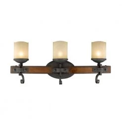 Madera 3-Light Black Iron with Toscano Glass Bath Vanity Light by Golden Lighting