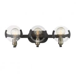 Amari 3-Light Black with Aged Brass Accents Bath Vanity Light by Golden Lighting