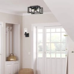 Tribeca 11.5 in. 2-Light Black with Black Accents Flush Mount by Golden Lighting -Golden Lighting Shop black with black accents golden lighting flush mount lights 6070 fm blk blk 4f 1000