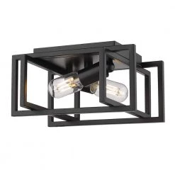 Tribeca 11.5 in. 2-Light Black with Black Accents Flush Mount by Golden Lighting