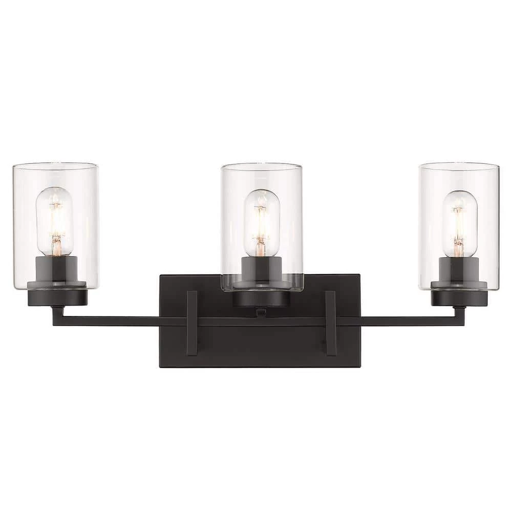 Tribeca 4.63 in. 3-Light Black with Black Accents Bath Vanity Light by Golden Lighting 4 Tribeca 4.63 in. 3-Light Black with Black Accents Bath Vanity Light by Golden Lighting - Image 2