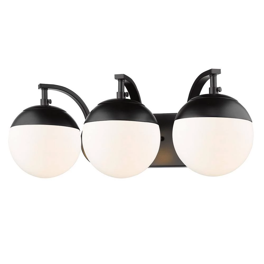 Dixon 12 in. 3-Light Black with Opal Glass and Black Cap Bath Vanity Light by Golden Lighting 6 Dixon 12 in. 3-Light Black with Opal Glass and Black Cap Bath Vanity Light by Golden Lighting - Image 4