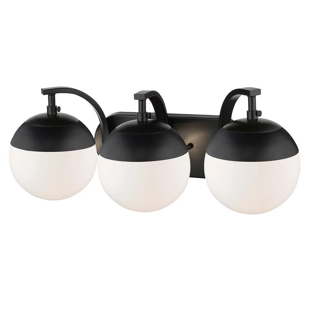 Dixon 12 in. 3-Light Black with Opal Glass and Black Cap Bath Vanity Light by Golden Lighting 5 Dixon 12 in. 3-Light Black with Opal Glass and Black Cap Bath Vanity Light by Golden Lighting - Image 3