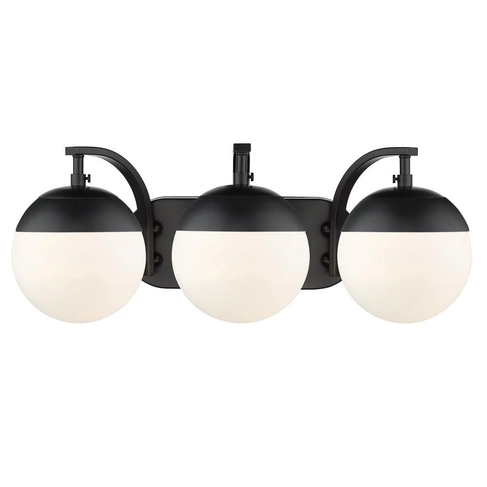 Dixon 12 in. 3-Light Black with Opal Glass and Black Cap Bath Vanity Light by Golden Lighting 3 Dixon 12 in. 3-Light Black with Opal Glass and Black Cap Bath Vanity Light by Golden Lighting