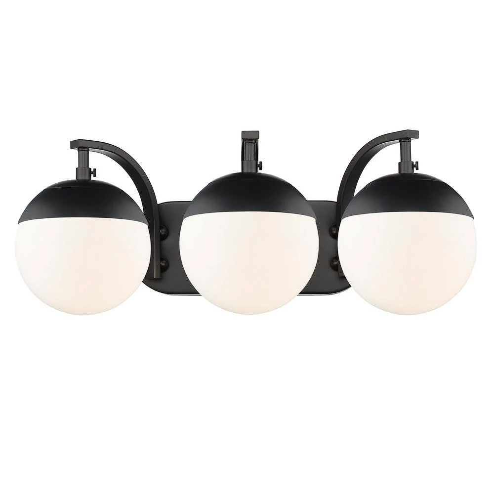 Dixon 12 in. 3-Light Black with Opal Glass and Black Cap Bath Vanity Light by Golden Lighting 4 Dixon 12 in. 3-Light Black with Opal Glass and Black Cap Bath Vanity Light by Golden Lighting - Image 2