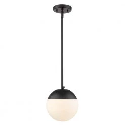 Dixon 1-Light Black with Opal Glass and Black Cap Small Pendant Light by Golden Lighting